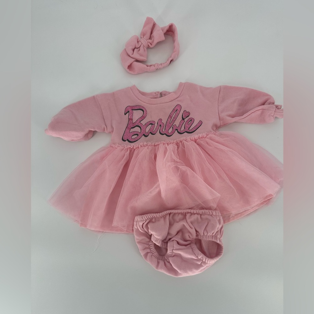 Barbie Pink Tulle Dress Set with Headband and Bloomers Baby Girl 3-6 Months